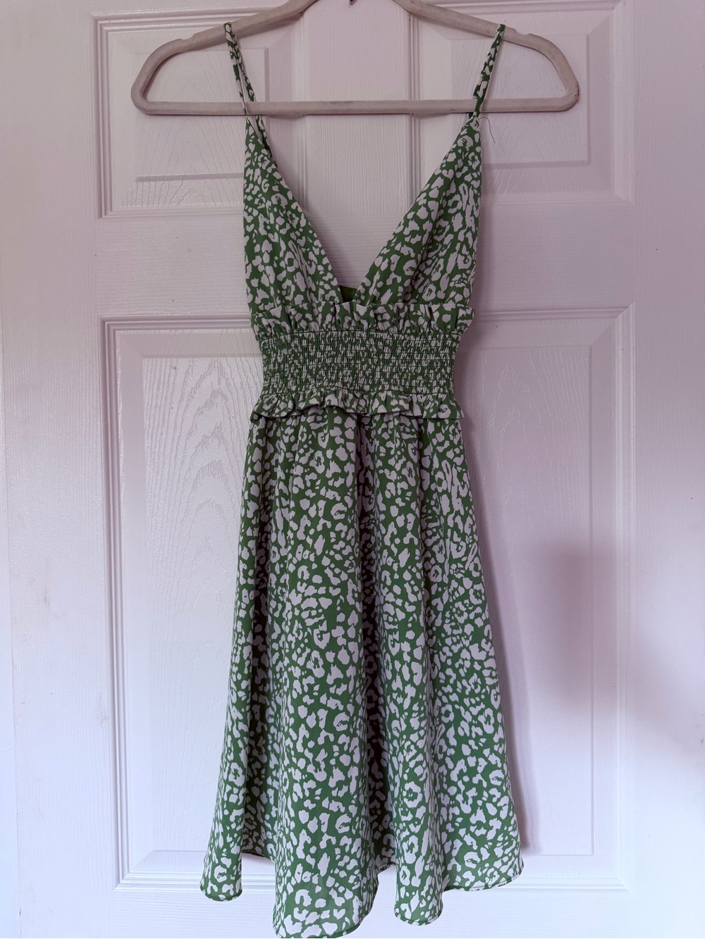 Green Spotted Smocked-Waist Midi Dress - Women's